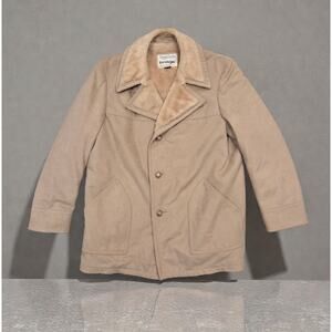Vtg Stratojac Chore Jacket Barn Coat Faux Suede Sherpa 46L Hipster Western Boho